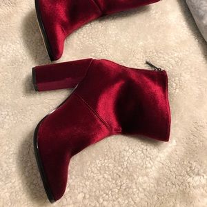 Wine red velvet booties